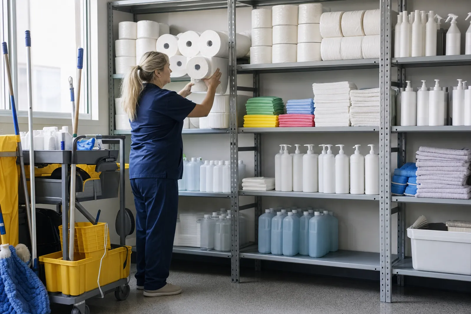 Magazie de materiale sanitare și de curățenie într-o școală